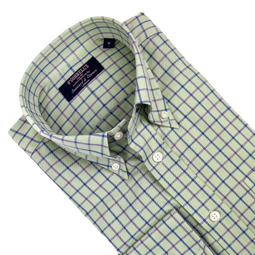 Seaward & Stearn Button Down Long Sleeve Sport Shirt - British Tattersall - Navy & Purple on Fern