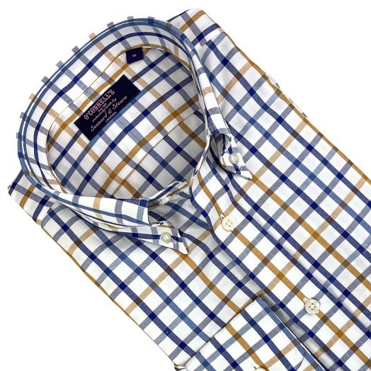 Seaward & Stearn Button Down Long Sleeve Sport Shirt - British Large Check - Navy & Gold