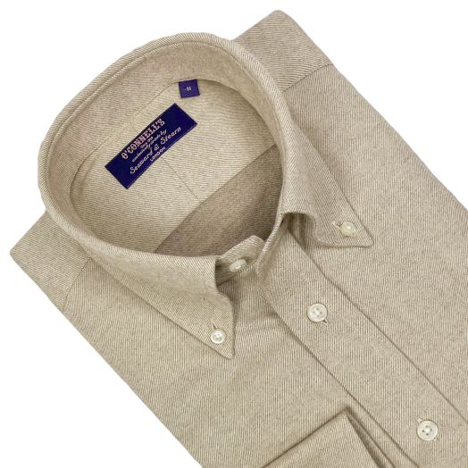 Seaward & Stearn Button Down Long Sleeve Sport Shirt - Brushed Cotton Flannel - Beige