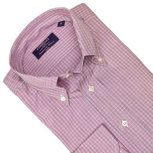 Seaward & Stearn Button Down Long Sleeve Sport Shirt - Minicheck - Pink & Royal