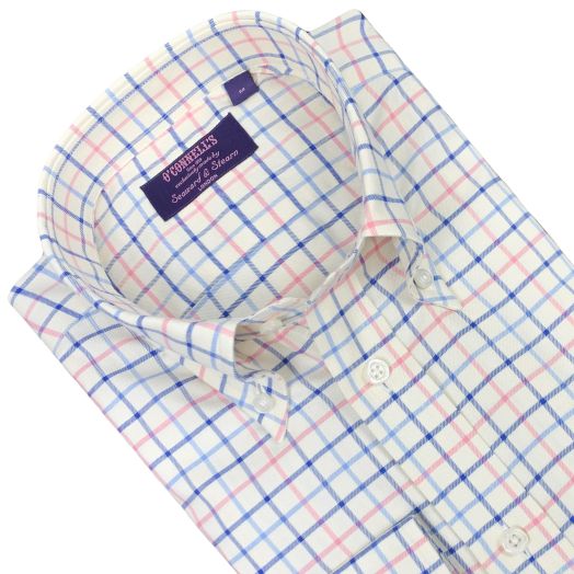 Seaward & Stearn Button Down Long Sleeve Sport Shirt - British Tat - Blue, Navy & Pink