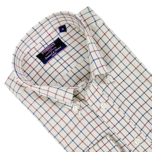 Seaward & Stearn Button Down Long Sleeve Sport Shirt - British Tat - Ivory with Navy & Dark Red