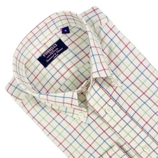 Seaward & Stearn Button Down Long Sleeve Sport Shirt - British Tattersall - Blue, Light Green & Fuchsia