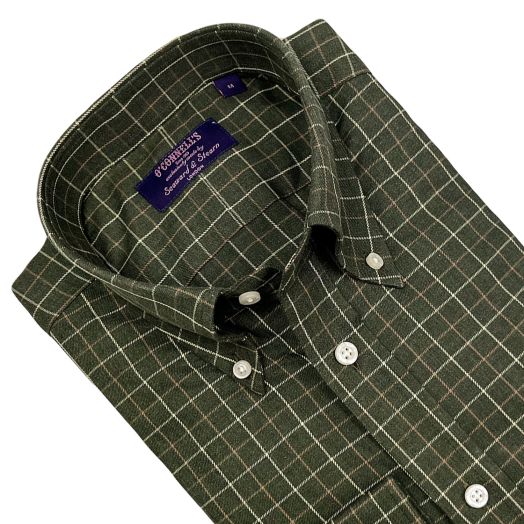 Seaward & Stearn Button Down Long Sleeve Sport Shirt - British Tattersall - Loden with Caramel & Cream