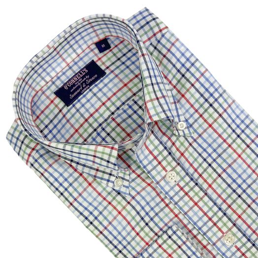 Seaward & Stearn Button Down Long Sleeve Sport Shirt - British Tattersall - Navy, Blue, Red, Green & Sky