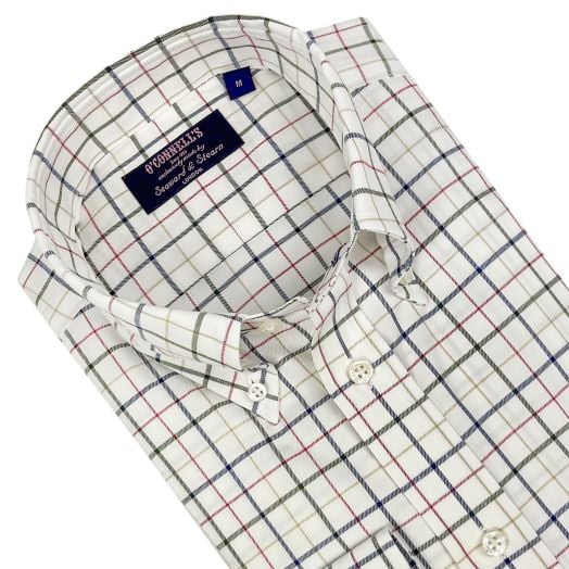 Seaward & Stearn Button Down Long Sleeve Sport Shirt - British Tattersall - Navy, Olive, Red & Tan