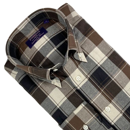 Seaward & Stearn Button Down Long Sleeve Sport Shirt - Brushed Cotton Flannel - Brown & Black