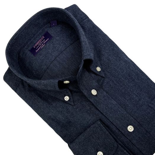 Seaward & Stearn Button Down Long Sleeve Sport Shirt - Brushed Cotton Flannel - Mini Herringbone - Dark Navy
