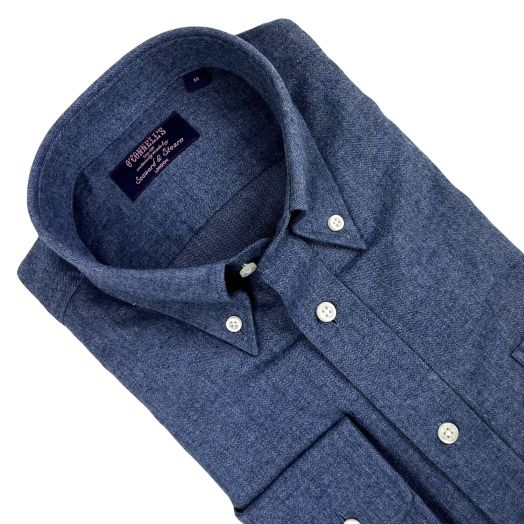 Seaward & Stearn Button Down Long Sleeve Sport Shirt - Brushed Cotton Flannel - Mini Herringbone - Navy