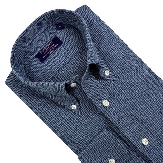 Seaward & Stearn Button Down Long Sleeve Sport Shirt - Brushed Cotton Flannel - Mini Houndstooth - Blue