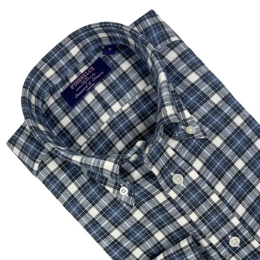 Seaward & Stearn Button Down Long Sleeve Sport Shirt - Brushed Cotton Flannel - Navy & Blue Plaid