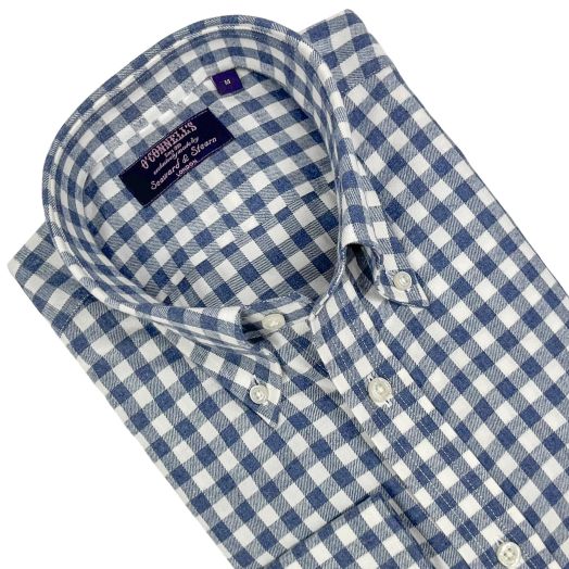 Seaward & Stearn Button Down Long Sleeve Sport Shirt - Brushed Cotton Flannel - Navy Gingham