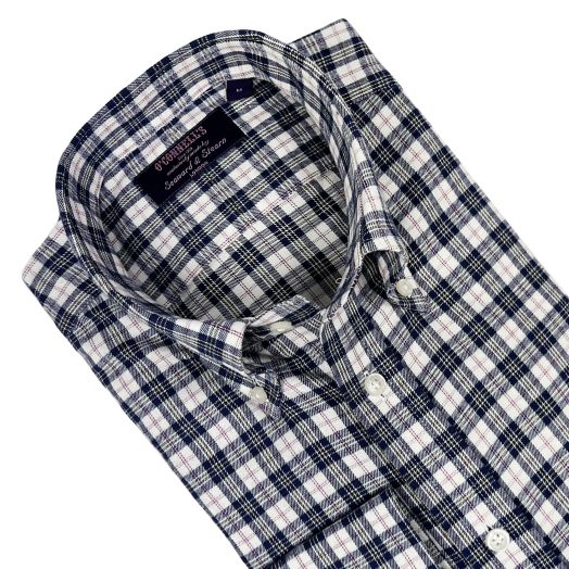 Seaward & Stearn Button Down Long Sleeve Sport Shirt - Brushed Cotton Flannel - Navy White Plaid