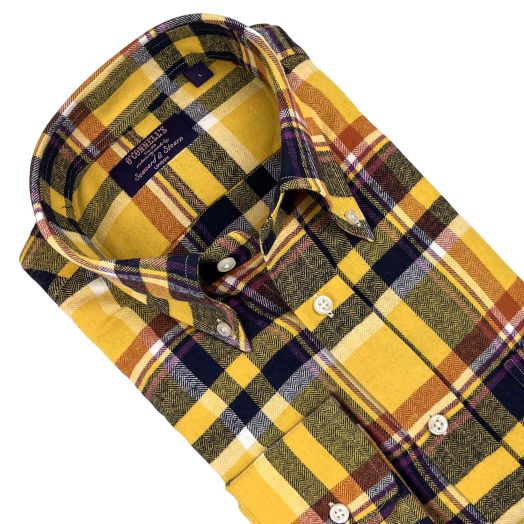 Seaward & Stearn Button Down Long Sleeve Sport Shirt - Brushed Cotton Flannel - Schoolbus Yellow & Navy