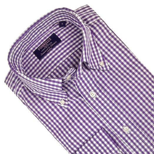 Seaward & Stearn Button Down Long Sleeve Sport Shirt - Purple Gingham