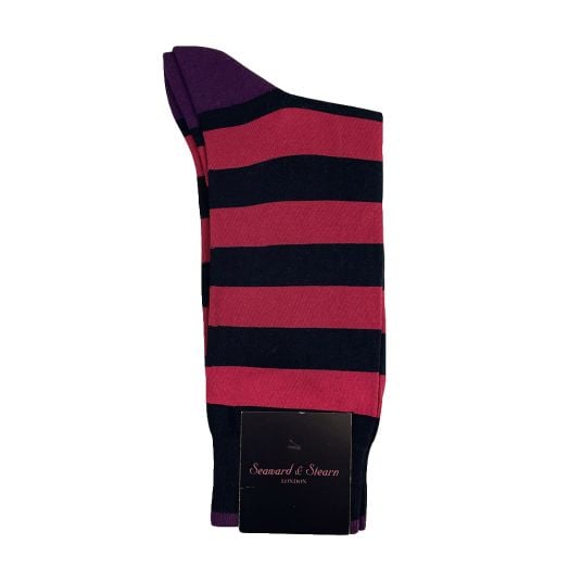 Seaward & Stearn Cotton Socks - Bold Stripe - Navy & Fuchsia (87167)