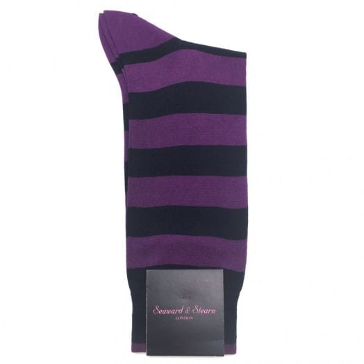 Seaward & Stearn Cotton Socks - Bold Stripe - Navy & Purple