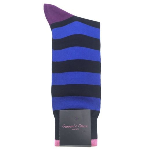 Seaward & Stearn Cotton Socks - Bold Stripe - Navy & Royal