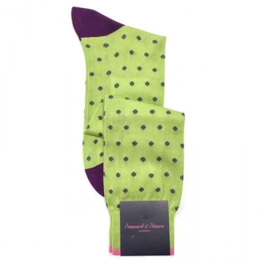 Seaward & Stearn Cotton Socks - Dots - Lime (over-the-calf)