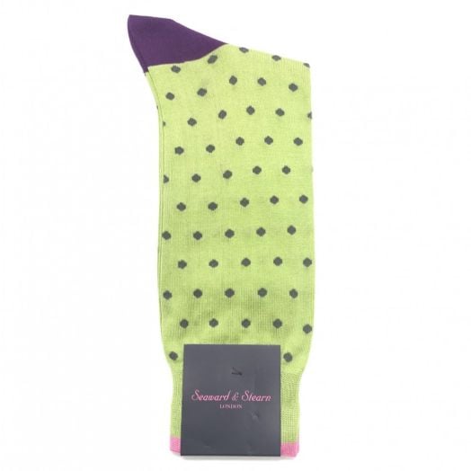 Seaward & Stearn Cotton Socks - Dots - Lime
