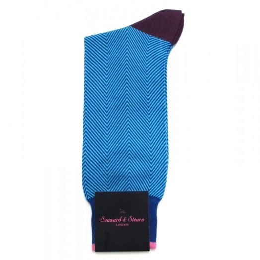 Seaward & Stearn Cotton Socks - Herringbone - Blue & Turquiose