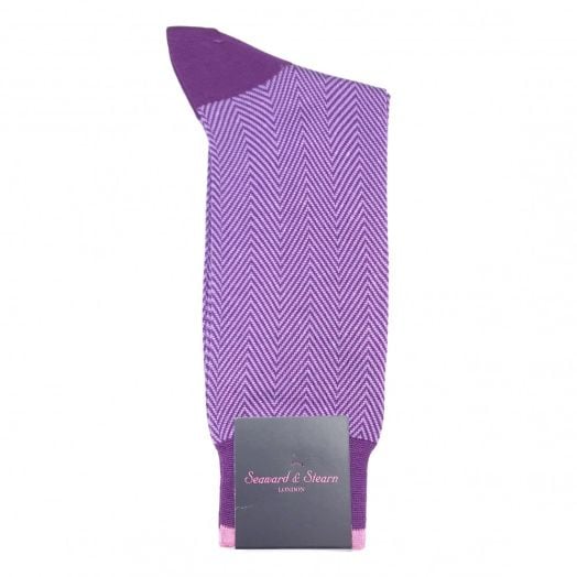 Seaward & Stearn Cotton Socks - Herringbone - Purple (midcalf) (93120)