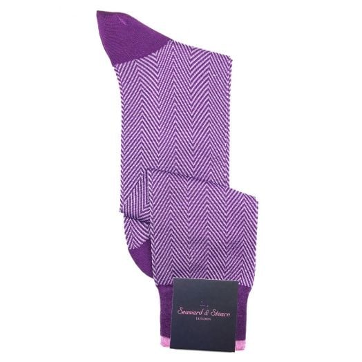 Seaward & Stearn Cotton Socks - Herringbone - Purple (over-the-calf) (93121)