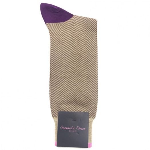 Seaward & Stearn Cotton Socks - Herringbone - Tan