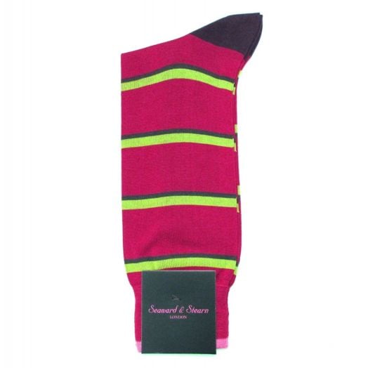 Seaward & Stearn Cotton Socks - Stripes - Dark Fuchsia