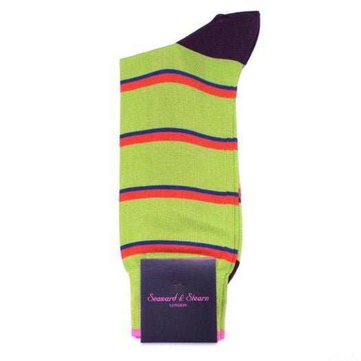 Seaward & Stearn Cotton Socks - Stripes - Lime