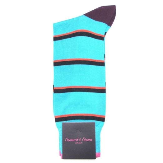 Seaward & Stearn Cotton Socks - Stripes - Turquoise