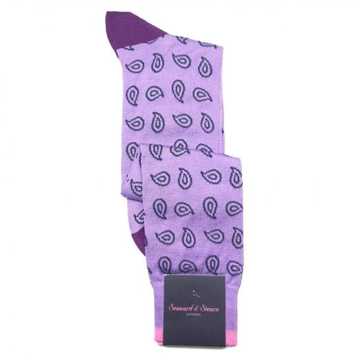 Seaward & Stearn Cotton Socks - Teardrops - Lilac (over-the-calf) (93130)