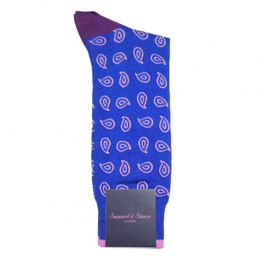 Seaward & Stearn Cotton Socks - Teardrops - Royal (midcalf) (93135)