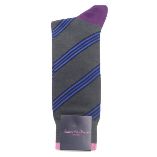 Seaward & Stearn Cotton Socks - Triple Bar - Grey