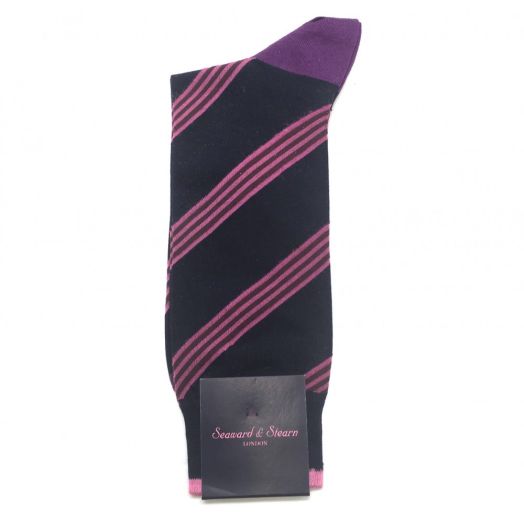 Seaward & Stearn Cotton Socks - Triple Bar - Navy