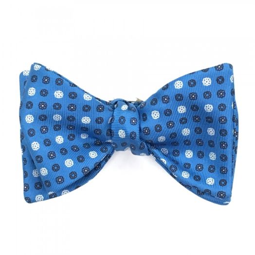 Seaward & Stearn English Printed Silk Bow Tie - Neat - Blue with Navy & White (89371)