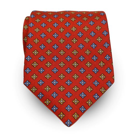 Seaward & Stearn English Printed Silk Tie - Diamond Medallion - Red Yellow Sky (108665)
