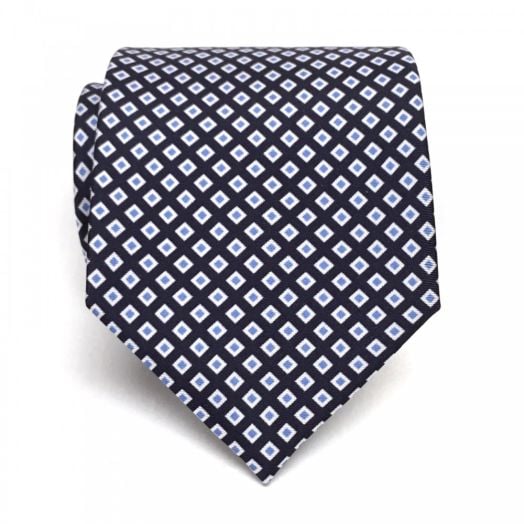 Seaward & Stearn English Printed Silk Tie - Diamonds - Navy, Sky & White (91629)