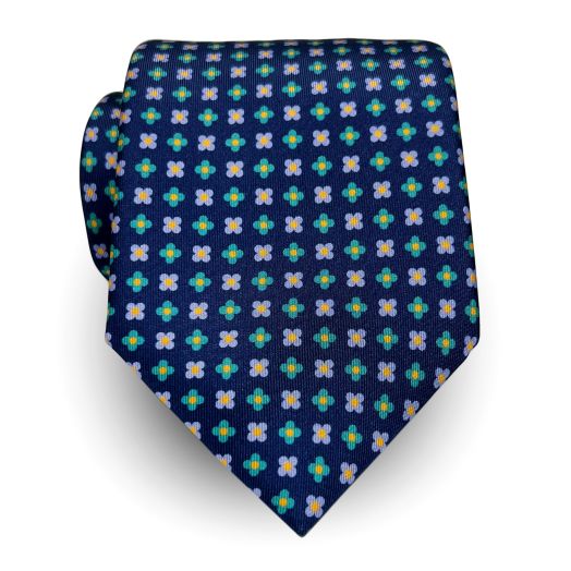 Seaward & Stearn English Printed Silk Tie - Geometric Print - Navy (107270)