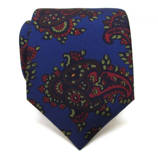 Seaward & Stearn English Printed Silk Tie - Large Paisley - Medium Navy (87451)