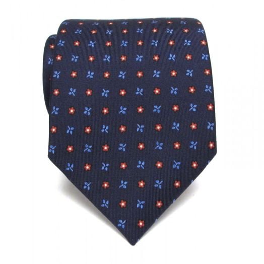 Seaward & Stearn English Printed Silk Tie - Neat - Navy with Blue & Red (88591)