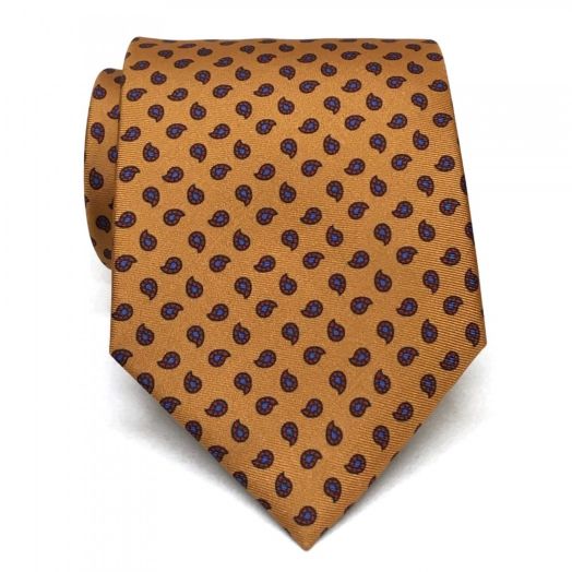 Seaward & Stearn English Printed Silk Tie - Teardrops - Gold with Red & Blue (91639)