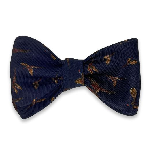 Seaward & Stearn English Silk Bow Tie - Print - Pheasants - Navy (104341)