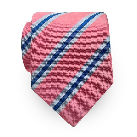Seaward & Stearn English Silk & Cotton Mogador Tie - Ashland Stripe - Pink (111137)