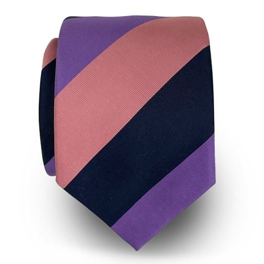 Seaward & Stearn English Silk & Cotton Mogador Tie - Broad Stripe - Pink, Purple, Navy (116826)