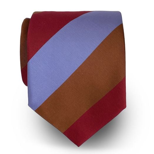 Seaward & Stearn English Silk & Cotton Mogador Tie - Broad Stripe - Red, Sky & Rust (116828) Extra Long