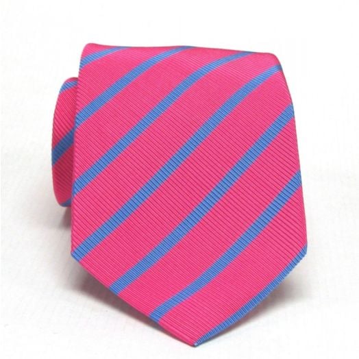 Seaward & Stearn English Silk & Cotton Mogador Tie - Hot Pink with Sky Blue (70927)