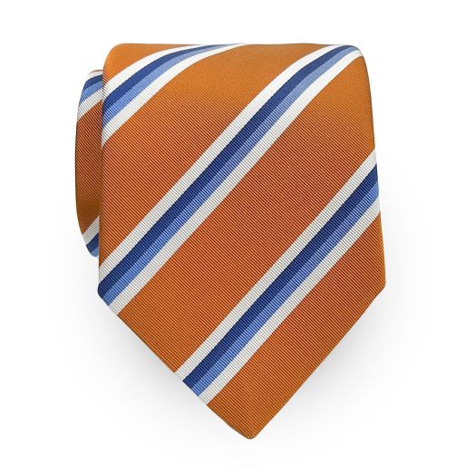 Seaward & Stearn English Silk & Cotton Mogador Tie - Multi Stripe - Rust Orange (111133)