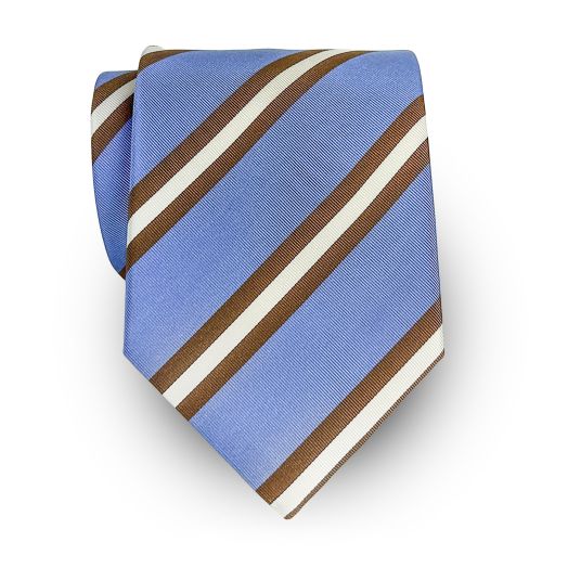 Seaward & Stearn English Silk & Cotton Mogador Tie - Sky with Brown & White (118933)