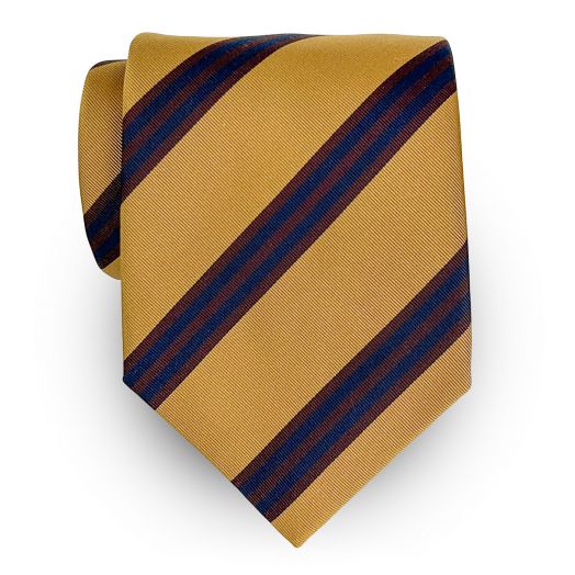 Seaward & Stearn English Silk & Cotton Mogador Tie - Triple Bar Stripe - Bronze, Burgundy & Navy (116821)
